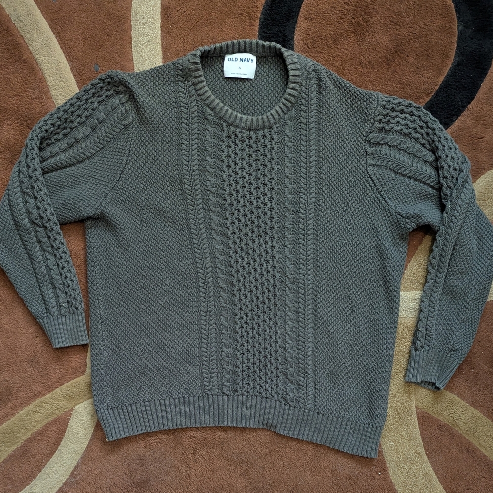 Old Navy Gray Fisherman's Sweater Chunky Cable Knit Pullover Size XL
